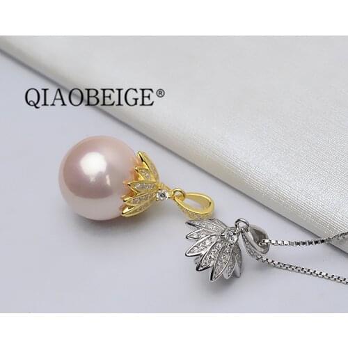 QIAOBEIGE 925 sterling silver accessories Pearl Bead Caps Charms accessories DIY Pendant Charms pure silver earrings findings