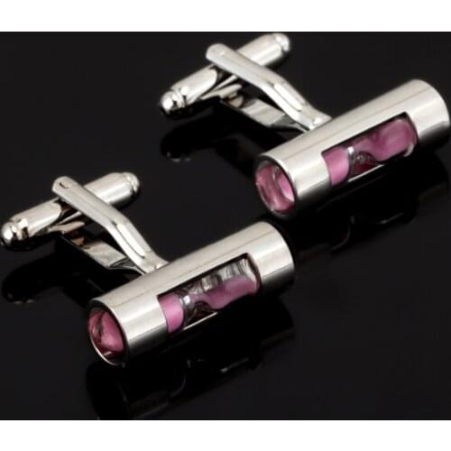 Pink hourglass timer Cufflinks for Mens Jewelry Shirt Cufflink Brand Cuff Buttons Silvery Cuff Link High Quality Christma gift