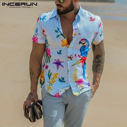 Men Shirts Short Sleeve Lapel Printed Camisa INCERUN Summer Hawaiian Beach Button Blouse Male Loose Comfortable Shirts Plus Size
