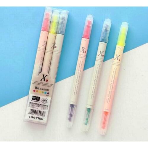 3pcs/set Double-headed Fluorescent Pen Candy Color Key Marker Pen Student Office Stationery Pen Childrens Birthday Gift