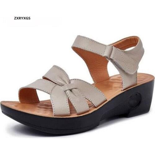Hot Promotion 2020 New Summer Open Shoes Mother Sandals Non-slip Wedges Sandals Large Size Genuine Leather Shoes Woman Sandals