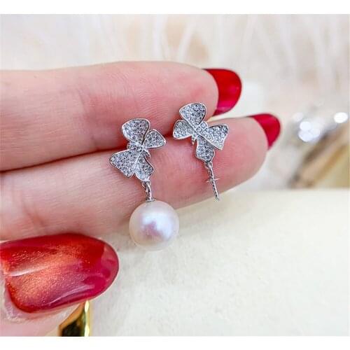 925 Silver Pearl Beads Stud Earrings Setting Base Diy Jewelry Making Findings&Components