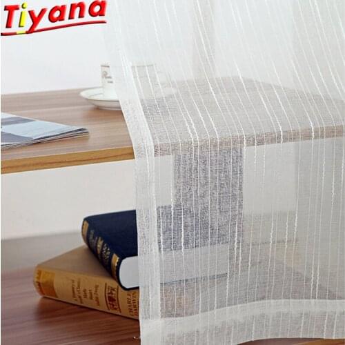 Meteor White Sheer Tulle Curtain for Living Room Panel Window Treatment Stripe Linen Curtains for Bedroom Voile WP039#30