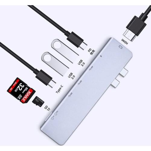 USB HUB TF SD Card Reader HDMI 4K HD Output 7-port All-in-one Wireless Docking Station USB3.0 Dual TYPE-C Computer Splitter