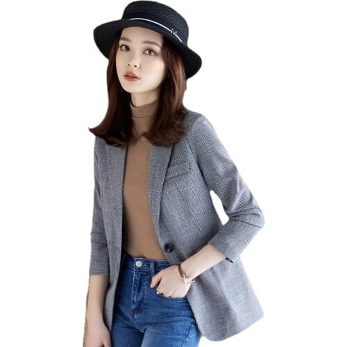 High-quality Autumn and Winter New Ladies Long-sleeved Professional Suit Overalls Temperament Check Plus Size Womens Jacket