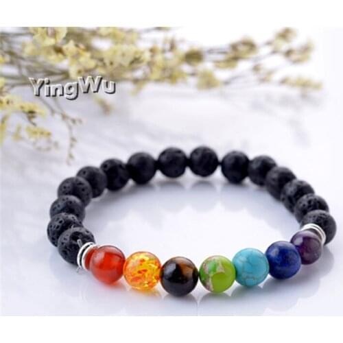 Yingwu 7 Chakra Bracelet Man Black Matte Lava Healing Balance Beads Reiki Buddha Prayer Natural Stone Yoga Bracelet 20pcs Lot