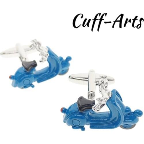 Cuffarts Cute Mens Cufflinks Silver Blue Electric Motorcycle 2018 Fashion Cuff Links Men Jewelry Gemelos Brass Cufflink C10021
