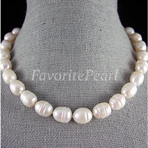 Pearl Necklace - Big Pearl 11.5-12mm x 13.5-14mm 17-18 Inch White Color Freshwater Pearl Necklace - Ladys Jewelry Free Shipping