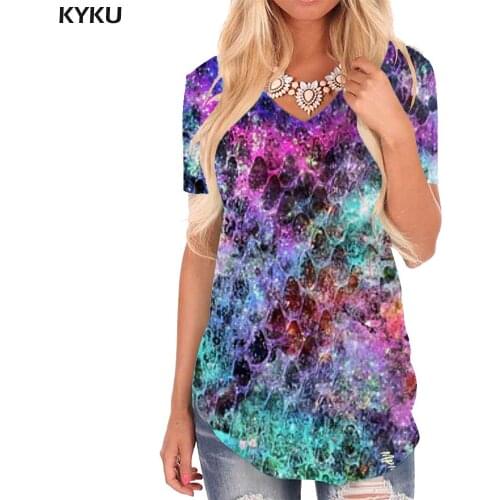 KYKU Dizziness T-shirt women Colorful V-neck Tshirt Rainbow Funny T shirts Art Tshirts Printed Womens Clothing Fashion