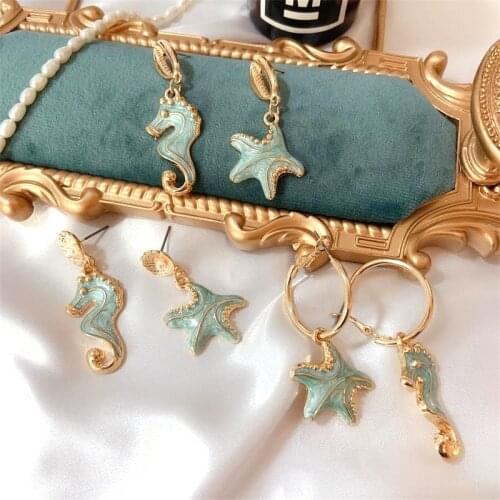 Ways the ocean series starfish hippocampal drip enamel earrings gold contracted temperament stud earrings stud earrings
