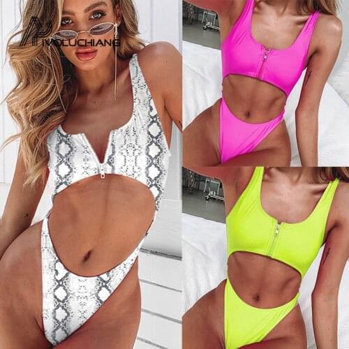 High cut Women Zipper One Piece Swimsuit Hollow Out Sexy Swimwear Ladies SummerMonokini Push Up Bikini Summer Bathing Suit