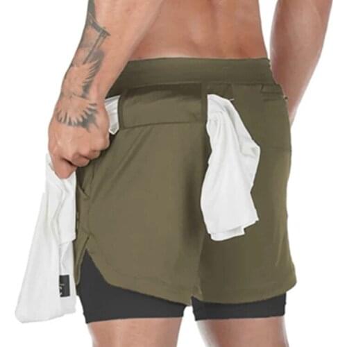 2 In 1 Double-deck Men Running Shorts GYM Sport Shorts Fitness Jogging Workout Shorts Training Quick-Drying Bottoms