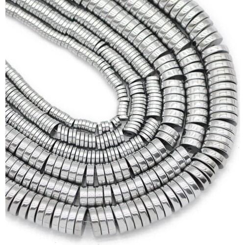3/4/6/8MM Coin Shape Natural Stone Silvers Hematite Flat Round Spacer Loose Beads For Jewelry Making DIY Bracelet Findings