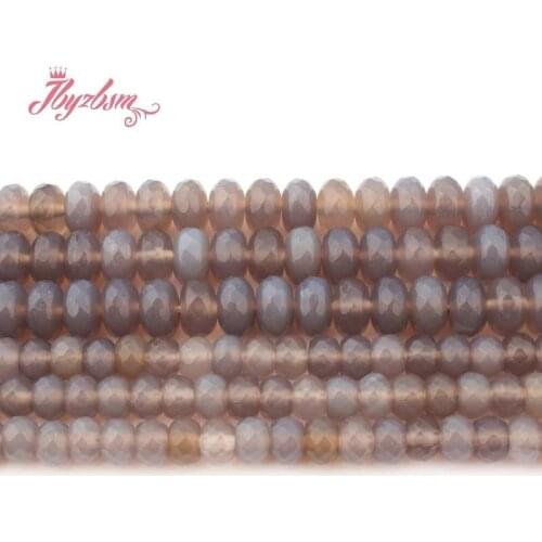 3x6 4x8mm Faceted Gray Agates Stone Rondelle Spacer Loose Beads for DIY Necklace Bracelet Jewelry Making Strand 15"Free Shipping