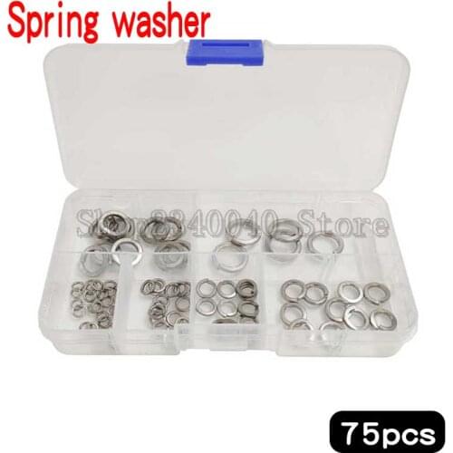 75pcs/set locking Elastic Gasket set 304 stainless steel washers m3 m4 m5 m6 m8 m10 spring washer assortment kit