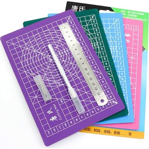 A5 PVC Manual Cutting Mat Set Cut Pad Patchwork Metal Ruler Engraving Pen Knife Tool Set Single scale Self-healing Cutting Board