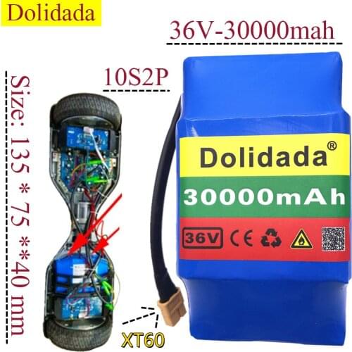 New in 2021 10S2P 36V Rechargeable Lithium-ion Battery 30000mAh Battery Pack for Electric Self-hoverboard Suction Unicycle
