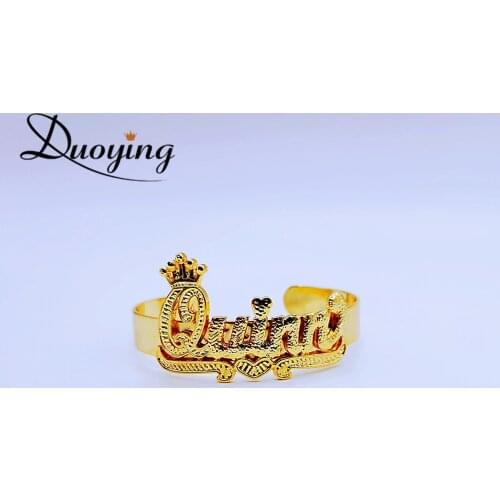 DUOYING Custom Name Crown Bracelets Personality Custom Letters Bars Cuff Bangles Gold Plated For Women Childrens Jewelry Gift