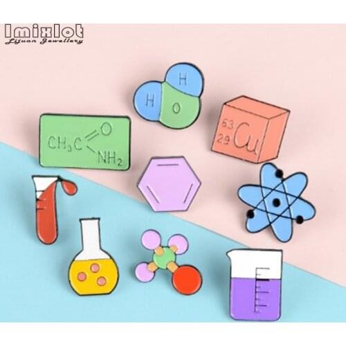 9styles Experimental Equipment Enamel Pins Chemical Test Tube Beaker Brooches Denim Coat Backpack Lapel Pin Badge Jewelry Gifts