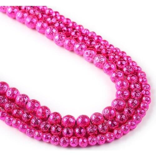 Metallic Lava Beads, 6mm 8mm 10mm Round, Full Strand 15 inch, Rose Red Volcanic Rock, wholesale mala beads