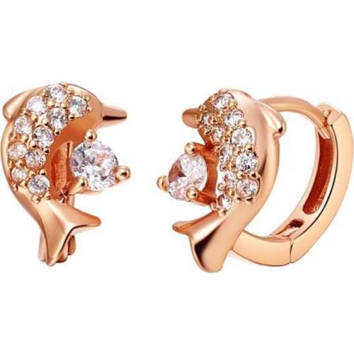 Dolphin Shaped Animal Rose Gold Filled Childrens Hoop Earrings Lovely Gift