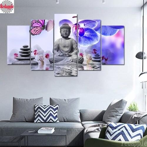 DIY diamond painting kits 5 Pcs Buddha Meditation Stone Orchid Zen Flowers diamond embroidery full drill rhinestone home decor