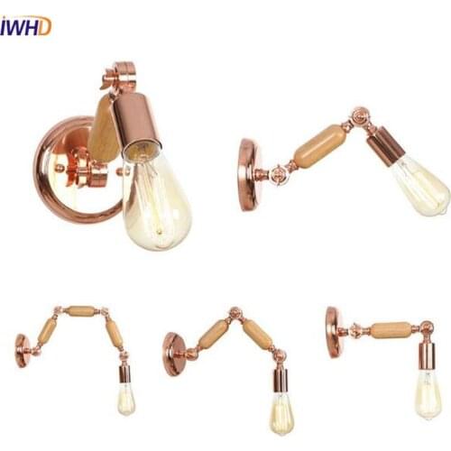 IWHD Loft Nordic LED Wall Light Wooden Wandlamp Vintage Rocker Arm Wall Light Fixtures Home Lighting Applique Murale Luminaire