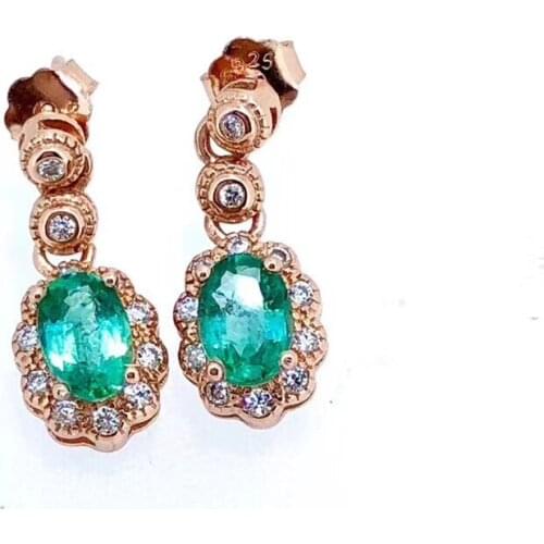 Emerald stud earring Free shipping Natural real emerald 925 sterling silver earrings 4*6mm 2pcs
