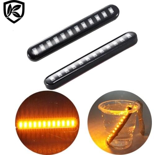 Karcle 2/4pcs Turn Signals Motorcycles Strip Moto Led Signal Lights Sequential Water Flowing Mini Strips 12 Led Flasher Lights