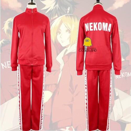 Haikyuu Nekoma High Cosplay Uniforms Tetsurou Kuroo Kozume Kenma Yaoi Costume Set Volleyball Jacket+Pants Red Sportswear Jersey