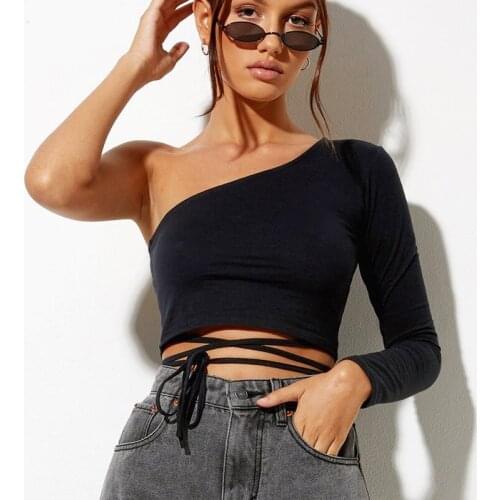 Summer T Shirt Women New Europe 2021 Sexy long-sleeved T-shirt Bind off-the-shoulder Short Female Tee Tshirts XSK8179