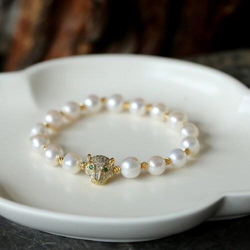 LJHMY Natural Freshwater Pearl Panther Stretch Bracelet Bead Bracelet Couple Bracelet Jewelry for Women Bracelet for Men