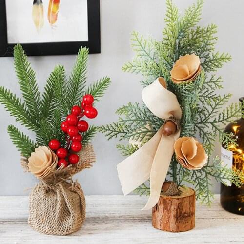 Mini Christmas Tree Artificial Tabletop Xmas Tree with Cute Ornaments Solid Base for Home Decoration New Year Decor Kids Gifts