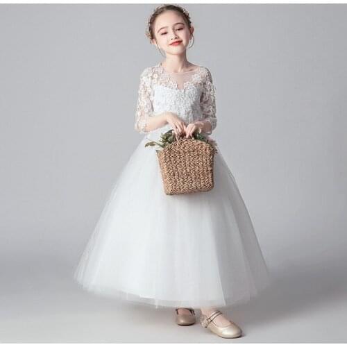 Cute Lace Appliqued Flower Girl Zipper Dresses Girls Pageant Gowns Custom Made Kids Birthday Party Dress