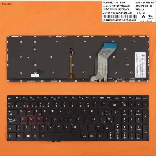 SP Spanish New Replacement Keyboard for Lenovo Ideapad Y700-15ACZ Y700-15ISK Y700 TOUCH-15ISK Y700-17ISK Laptop Red Backlit