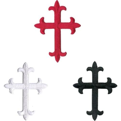 New Arrival White Red Black Cross Cartoon Embroidered Patches Iron on Cartoon Motif Applique Embroidery Accessory