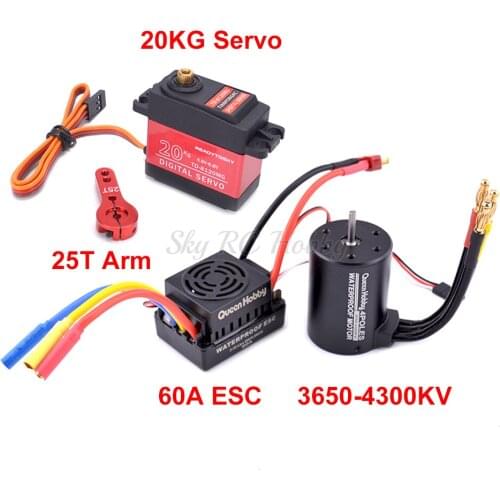 NEW 60A Brushless ESC + 3650 3900KV / 4300KV Motor + 20kg Metal Gear Servo 25T Arm Combo Set for 1/10 1:10 RC Car Truck