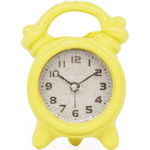 Odoria 1:12 Miniature Yellow Table Alarm Clock Old-Fashion Metal Dollhouse Furniture Accessories