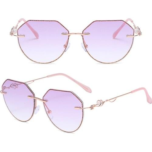 Women New Fashion Crystal Anti Blu Ray Ultralight Oversized Rimless Glasses Frame Eyeglasses