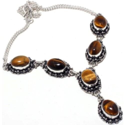 Tiger Eye Necklace Silver Overlay over Copper, 41.5 cm, N4109