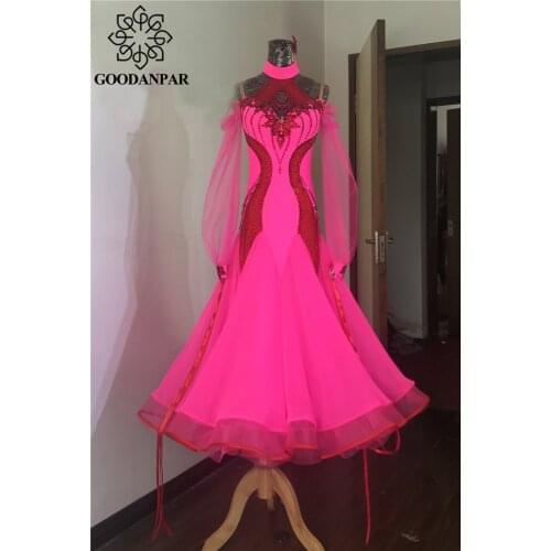 GOODANPAR Dress Ballroom Dance Long Sleeves Backless Heart Pattern Stage Costume Women Waltz Flamenco Tango Handmade Custom Made