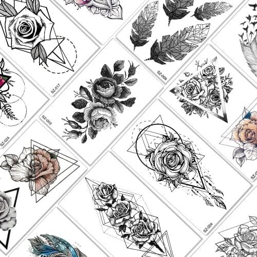 Qucious Line Painting Flower Temporary Tattoos Chains Fake Jewelry Realistic Sheets Sticker For Women Body Art Arm Chest Tattoos