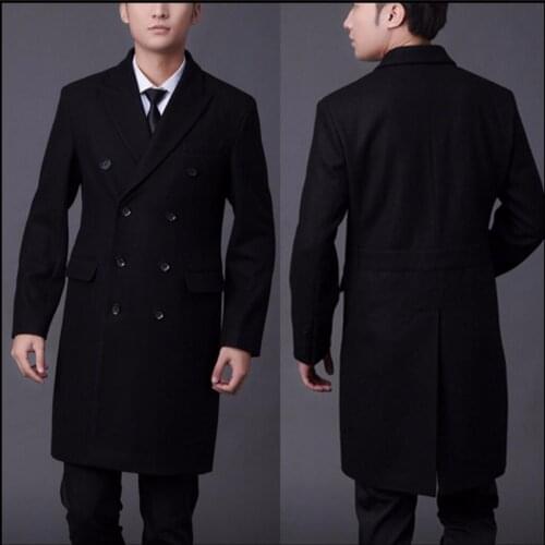 S -4xl Autumn And Winter Wool Coat Medium-long Mens Double Breasted Woolen Outerwear Slim Thickening Long Coats Clothing