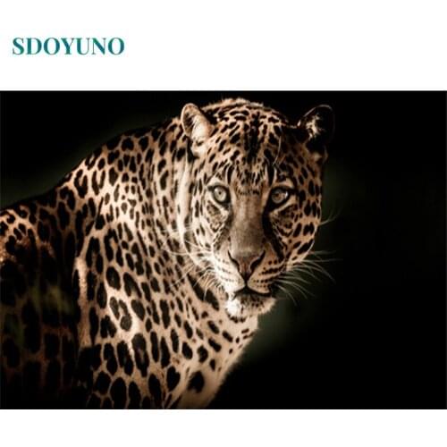 SDOYUNO Oil Paint By Numbers Leopard Painting By Numbers On Canvas Frameless 60x75cm Animals DIY Home Decor Wall Art