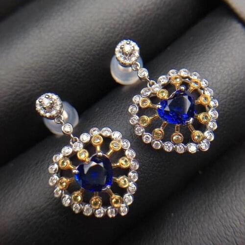 T1210 Sapphire Earrings Fine Jewelry Pure 18K Gold AU750 Royal Blue Sapphire 1.45ct Gemstones Drop Dangle Earrings for Women