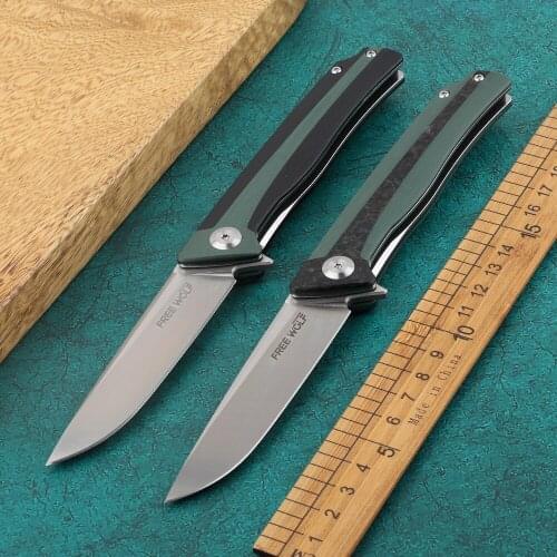 NINE THORNWolfish Folding knife D2 blade tactical survival camping pocket knives outdoor rescue hunt carbon fiber rescue EDC