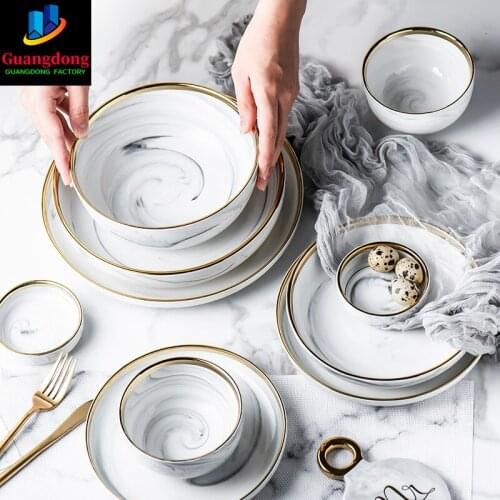 1pc Glod Marble Ceramic Dinner Dish Plate Rice Salad Noodles Bowl Soup Plates Dinnerware Sets Tableware Kitchen Cook Tool