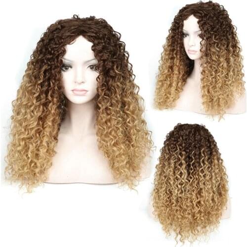 50cm SHUOHAN High Temperature Synthetic Fiber Curly Wig Heat Resistant Long Brown Blonde Golden 4T27 Ombre