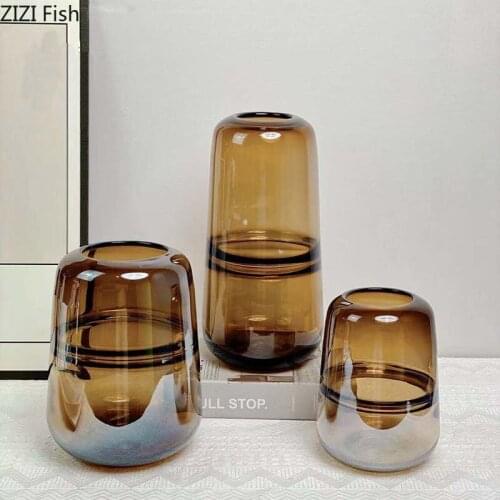 Simplicity Glass Vase Blue Hydroponics Flower Pot Flower Arrangement Transparent Amber Vases Nordic Home Decoration Modern