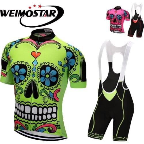 Weimostar Skull ropa ciclismo men Cycling clothing Green Pink Bike Cycling Set uniforme ciclismo Bicycle cycling jersey set